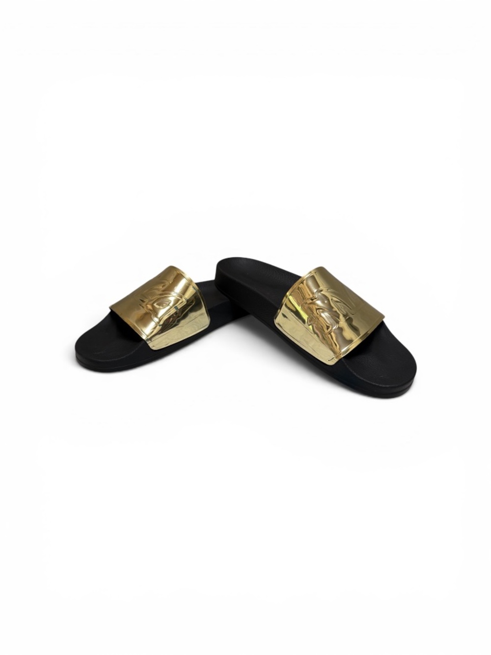 Alexander McQueen Gold Mirror Logo Pool Slide Sandals EU 42 US 9 Made In Italy